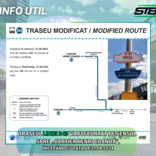 Schimbări pe linia de autobuz 343 începând de miercuri