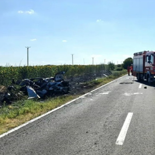 Video Accident mortal în Teleorman: o mașină și o dubă s-au ciocnit violent. După impact, un autoturism a luat foc