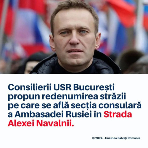 USR propune schimbarea numelui străzii Ambasadei Rusiei în "Strada Aleksei Navalnîi" în semn de susținere a drepturilor omului și valorilor democratice