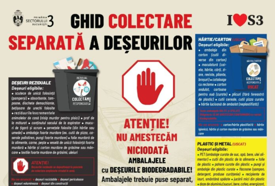 Sectorul 3 lansează Ghidul Colectării Selective și avertizează asupra sancțiunilor