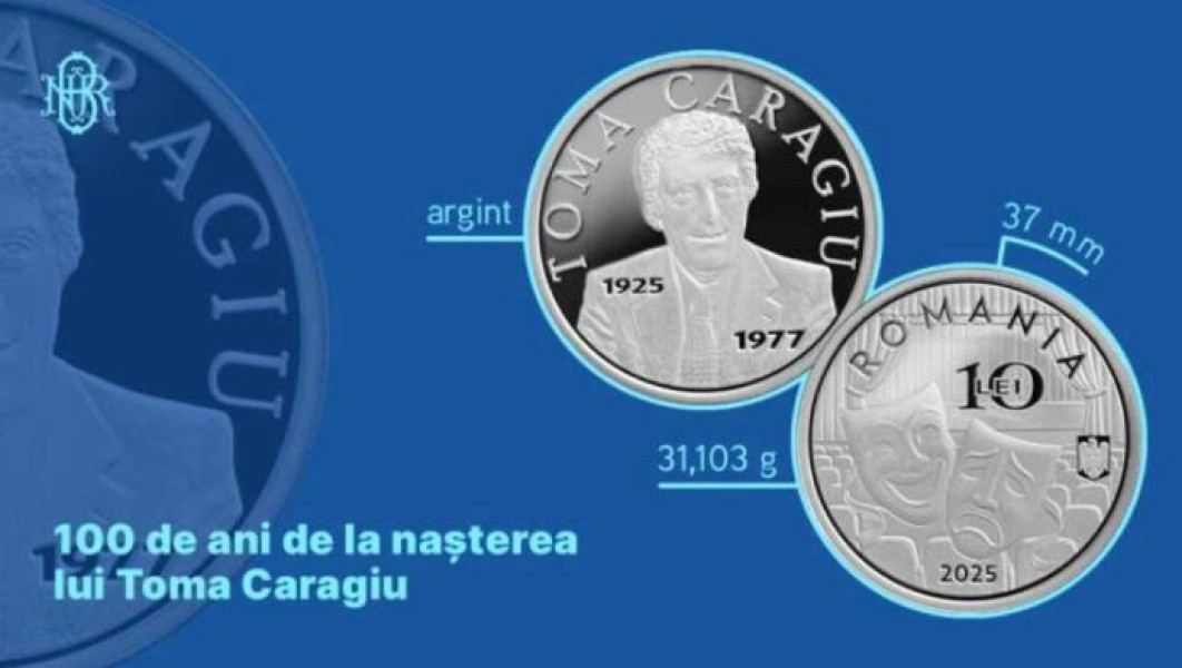 BNR lansează o monedă din argint dedicată lui Toma Caragiu, la 100 de ani de la naștere