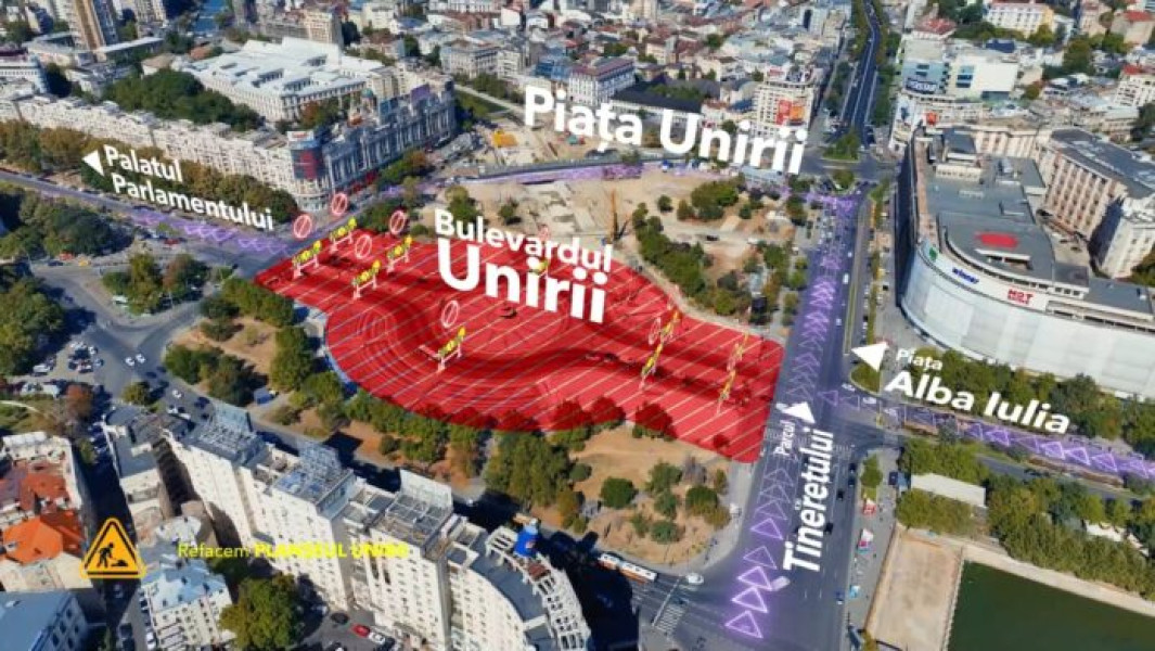 Traficul în Piața Unirii se modifică din 6 octombrie din cauza lucrărilor de infrastructură