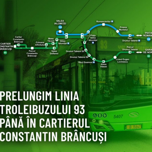 Linia de troleibuze 93, prelungită în cartierul Constantin Brâncuși cu autobuze noi și nepoluante