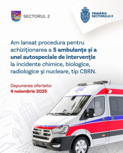 Primăria Sectorului 2 cumpără ambulanțe și echipamente speciale pentru salvatori