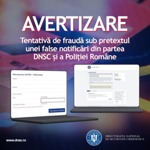 DNSC avertizează asupra tentativelor de fraudă cu falsa amendă online