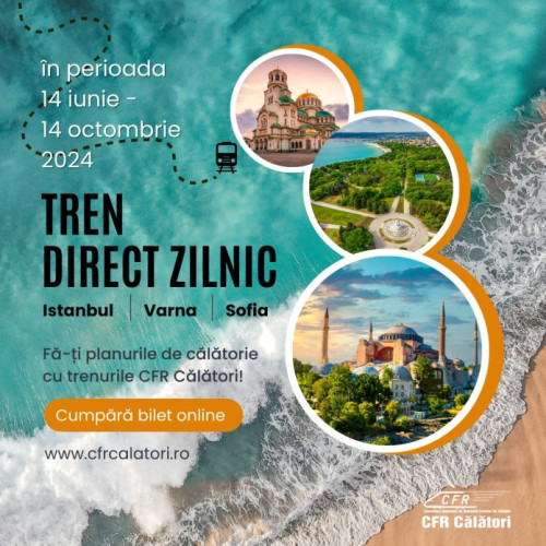 Trenul turistic București-Istanbul va circula din 14 iunie până în 14 octombrie, cu legături către Bulgaria. Biletele sunt deja disponibile!